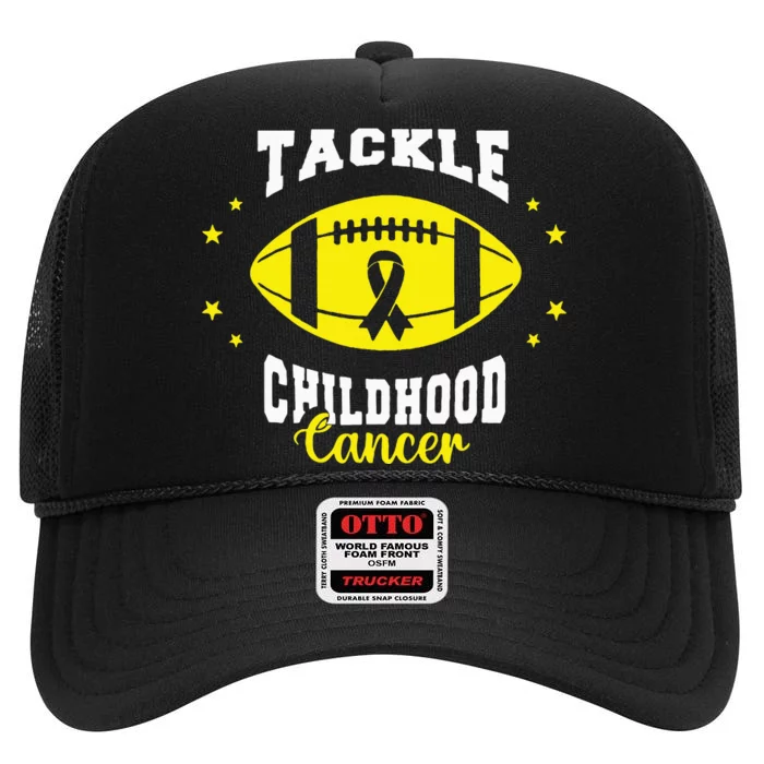 Childhood Tackle Childhood Cancer Awareness Football Gold High Crown Mesh Trucker Hat