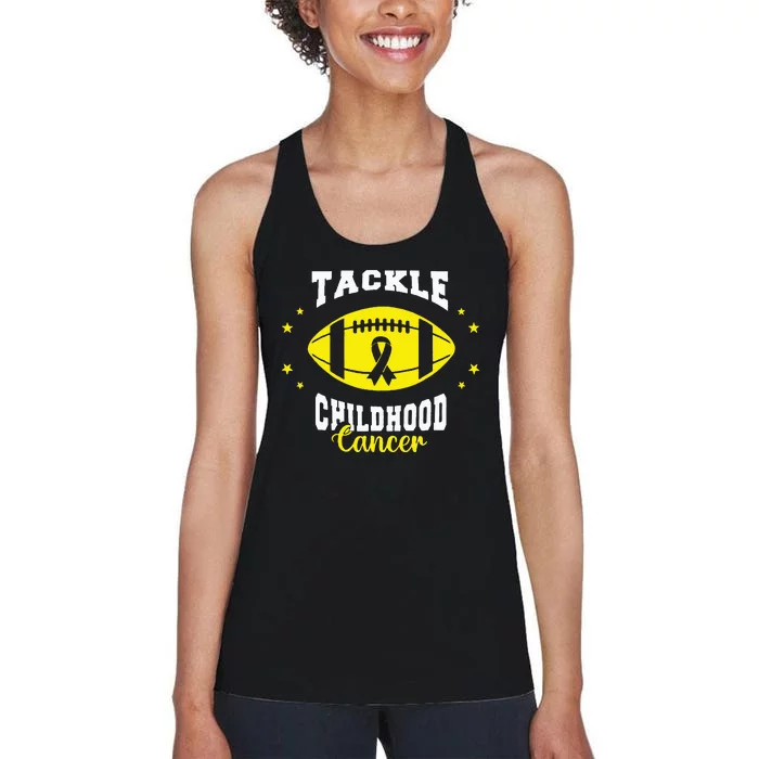 Childhood Tackle Childhood Cancer Awareness Football Gold Women's Racerback Tank