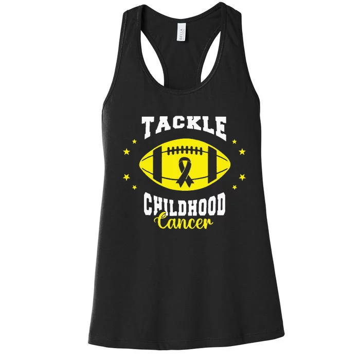 Childhood Tackle Childhood Cancer Awareness Football Gold Women's Racerback Tank