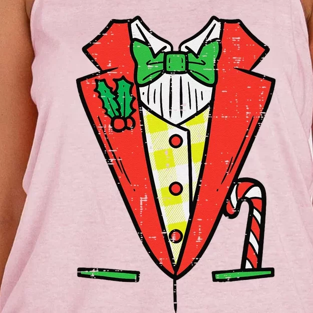 Christmas Tuxedo Costume Funny Xmas Tux Bowtie Funny Women's Knotted Racerback Tank