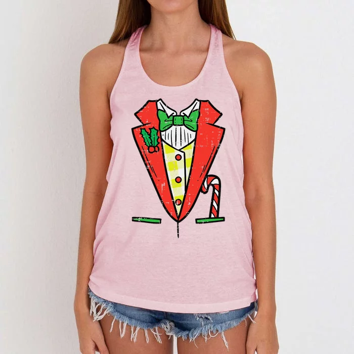 Christmas Tuxedo Costume Funny Xmas Tux Bowtie Funny Women's Knotted Racerback Tank