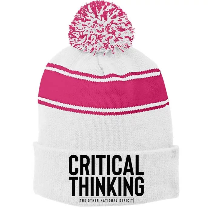 Critical Thinking Stripe Pom Pom Beanie