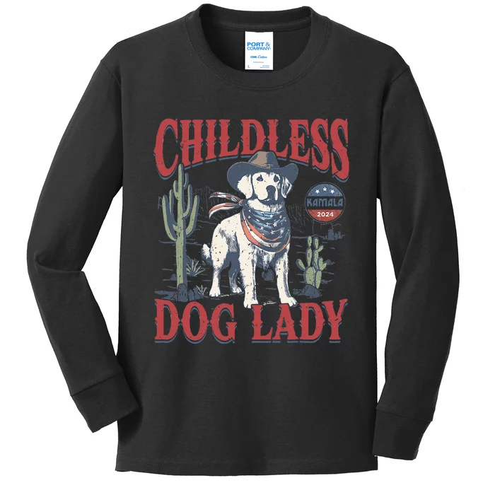 Cowboy This Childless Dog Lady Is Voting Kamala Harris 2024 Kids Long Sleeve Shirt