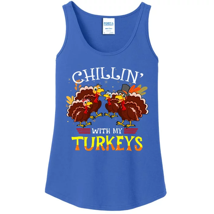 Cute Turkey Chillin With My Turkeys Thanksgiving Ladies Essential Tank