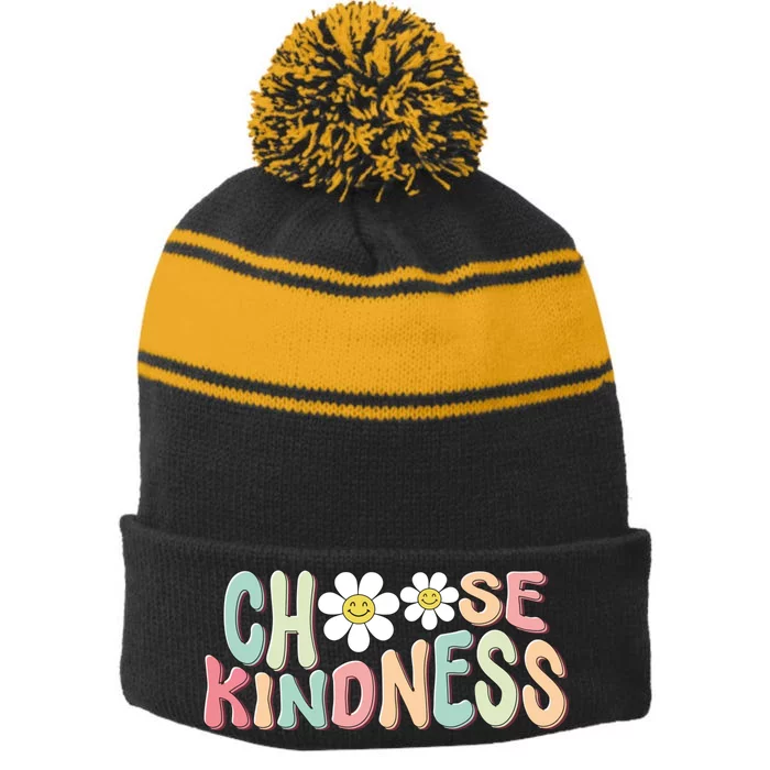 Cute Teacher Choose Kindness Be Kind Teacher Stripe Pom Pom Beanie