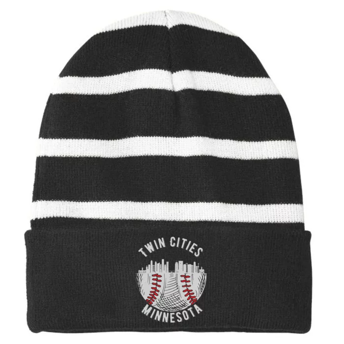 Cool Twin Cities Minnesota MN Baseball Skyline Striped Beanie with Solid Band