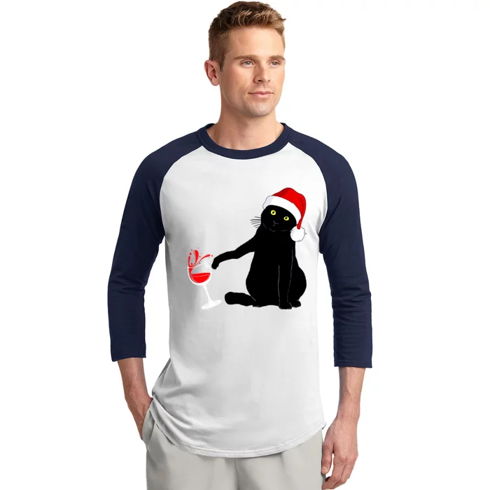 Cat Themed Christmas Sweater Wine Lovers Gift Baseball Sleeve Shirt