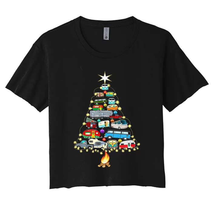 Christmas Tree Camper Vehicles Camping Rving Trailers Gifts Women's Crop Top Tee