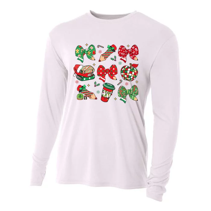 Cute Teacher Christmas Coquette Cooling Performance Long Sleeve Crew