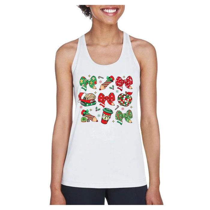 Cute Teacher Christmas Coquette Women's Racerback Tank