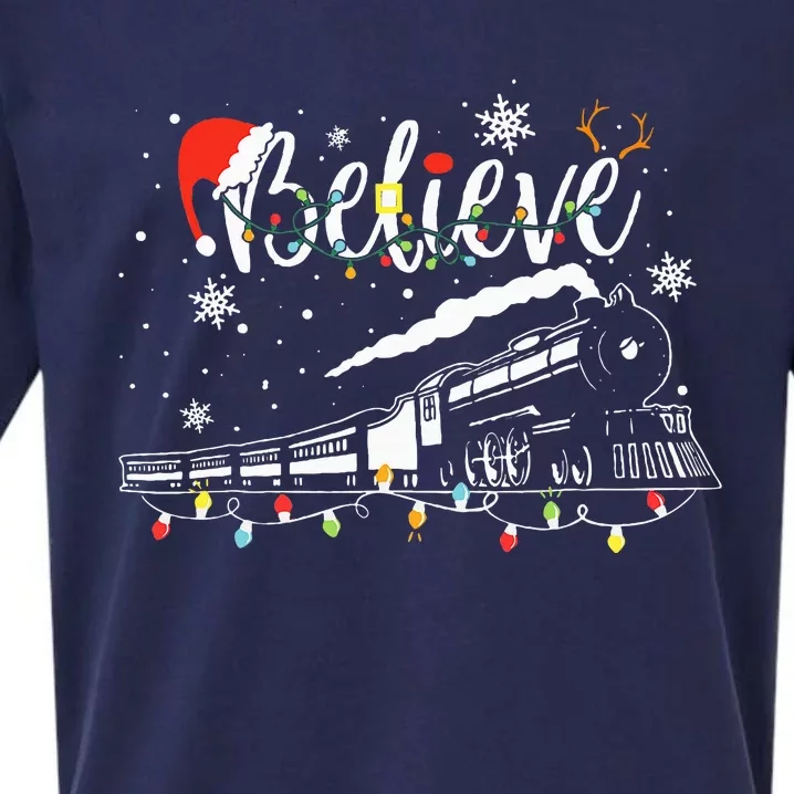 Christmas Train Christmas Believe P.O.L.A.R E.X.P.R.E.S.S Xmas Santa Sueded Cloud Jersey T-Shirt