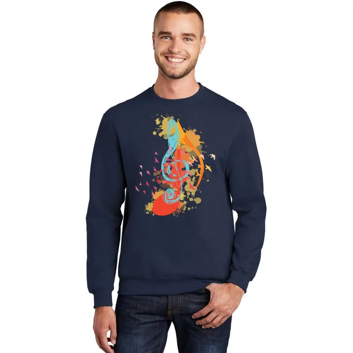 Colorful Treble Clef Music Theory Musician Teacher Birds Tall Sweatshirt