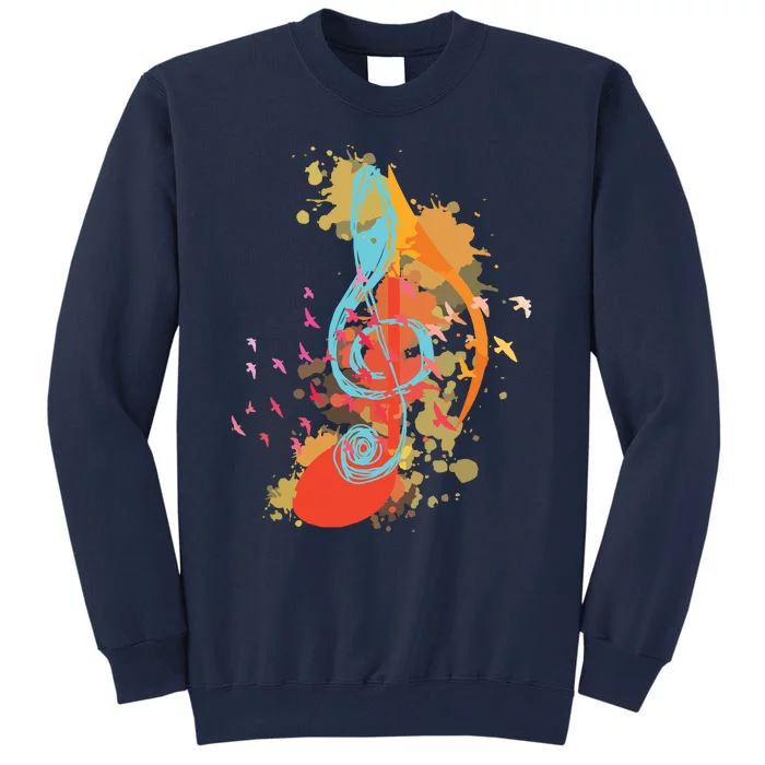 Colorful Treble Clef Music Theory Musician Teacher Birds Tall Sweatshirt