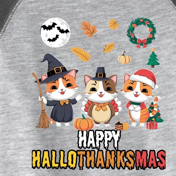 Cat Thanksgiving Christmas Halloween Happy Hallothanksmas Toddler Fine Jersey T-Shirt