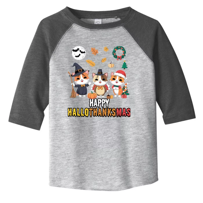 Cat Thanksgiving Christmas Halloween Happy Hallothanksmas Toddler Fine Jersey T-Shirt