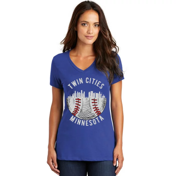 Cool Twin Cities Minnesota MN Baseball Skyline St. PaulMPLS Women's V-Neck T-Shirt