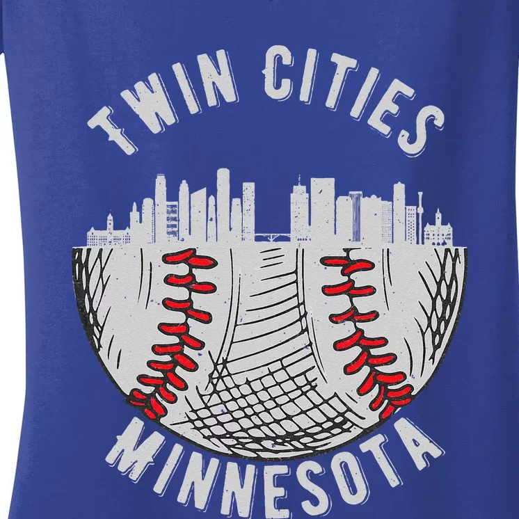 Cool Twin Cities Minnesota MN Baseball Skyline St. PaulMPLS Women's V-Neck T-Shirt