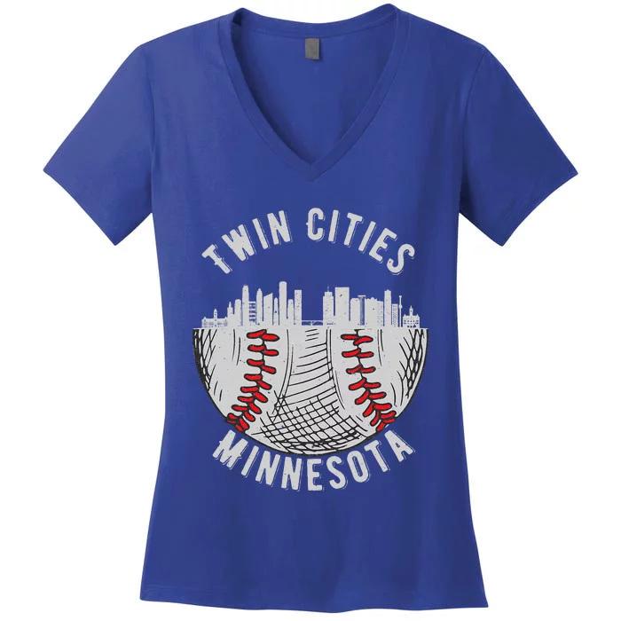 Cool Twin Cities Minnesota MN Baseball Skyline St. PaulMPLS Women's V-Neck T-Shirt