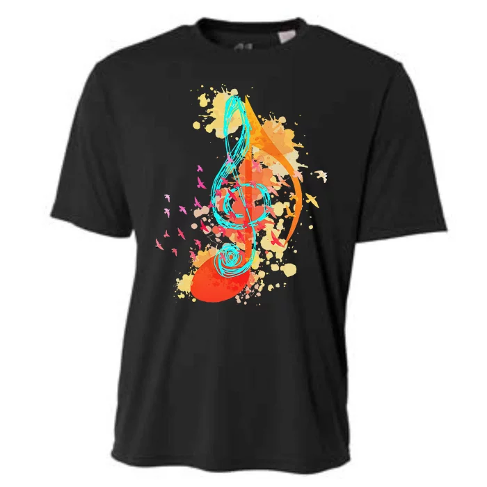 Colorful Treble Clef Music Theory Musician Teacher Birds Cooling Performance Crew T-Shirt