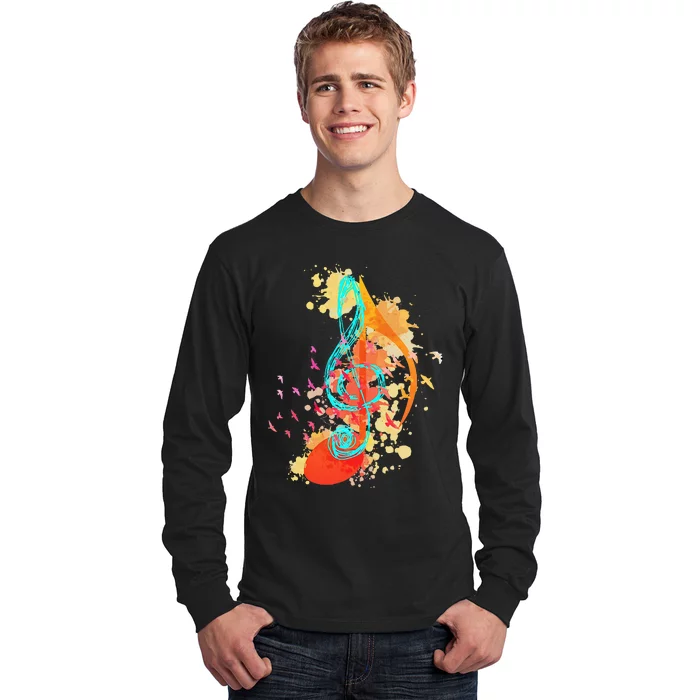 Colorful Treble Clef Music Theory Musician Teacher Birds Long Sleeve Shirt