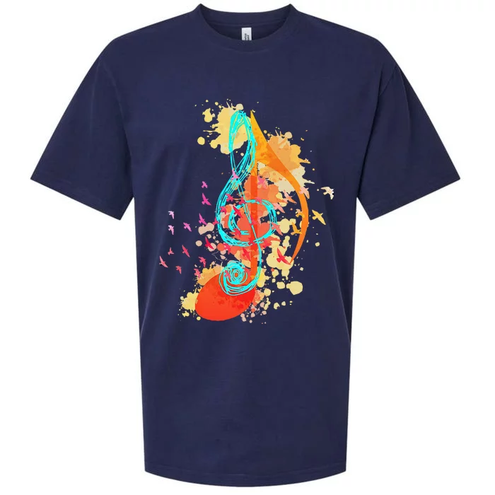 Colorful Treble Clef Music Theory Musician Teacher Birds Sueded Cloud Jersey T-Shirt