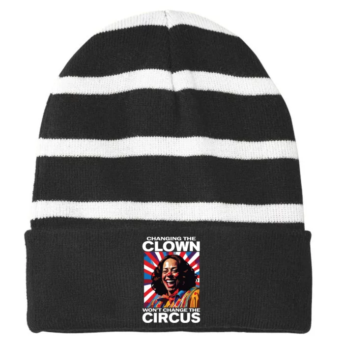 Changing The Clown Wont Change The Circus Kamala Clown Striped Beanie with Solid Band