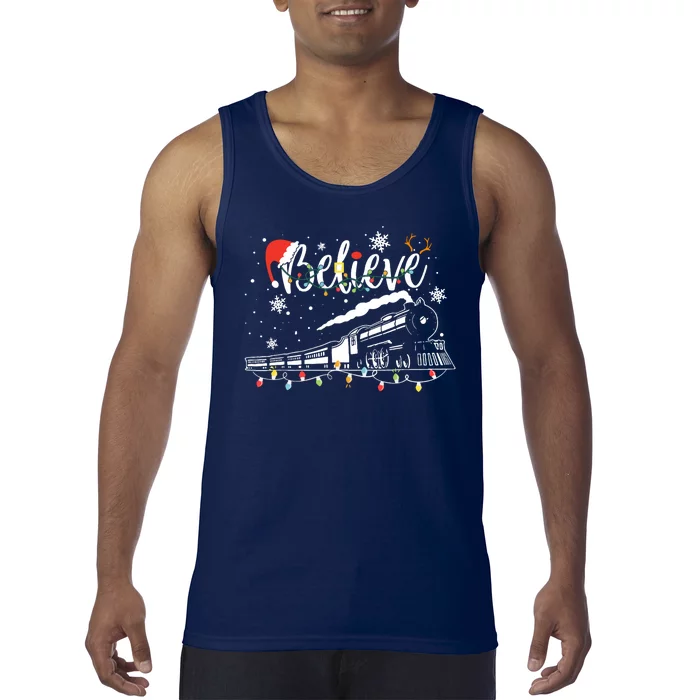 Christmas Train Christmas Believe Xmas Santa Tank Top