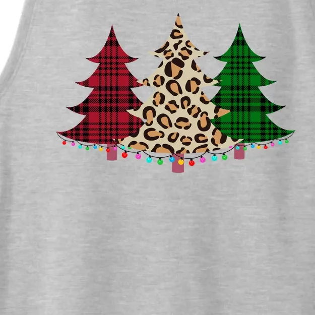 Christmas Tree Cheetah Plaid Ladies Tri-Blend Wicking Tank