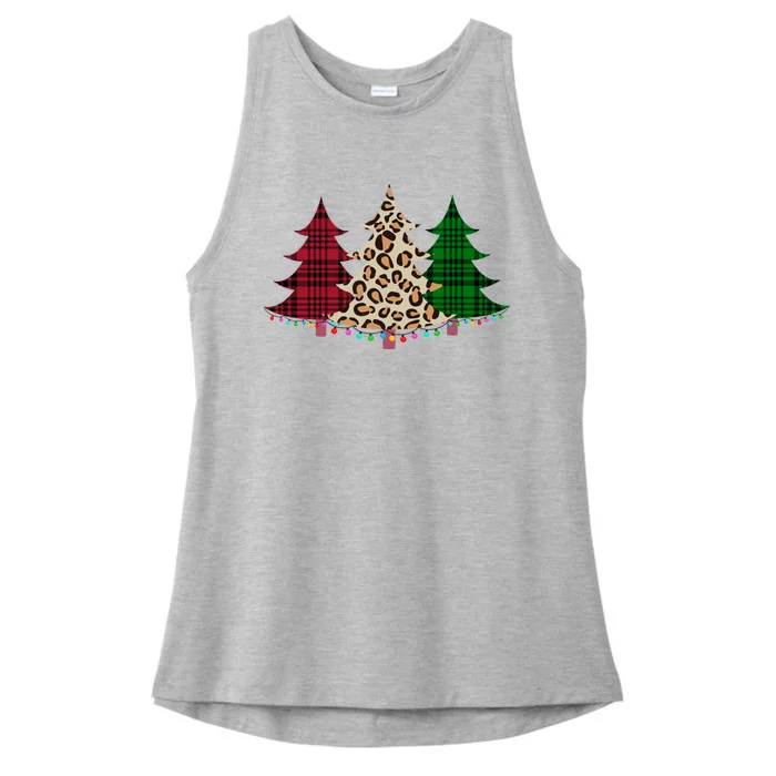 Christmas Tree Cheetah Plaid Ladies Tri-Blend Wicking Tank