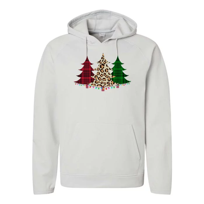 Christmas Tree Cheetah Plaid Performance Fleece Hoodie