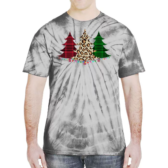 Christmas Tree Cheetah Plaid Tie-Dye T-Shirt