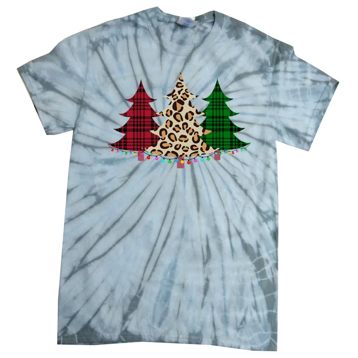 Christmas Tree Cheetah Plaid Tie-Dye T-Shirt