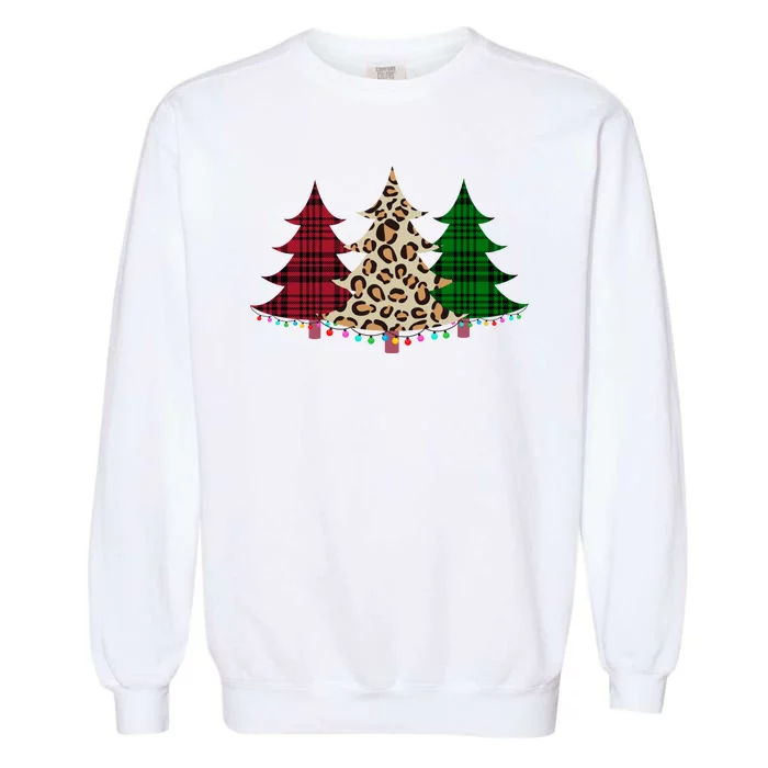 Christmas Tree Cheetah Plaid Garment-Dyed Sweatshirt