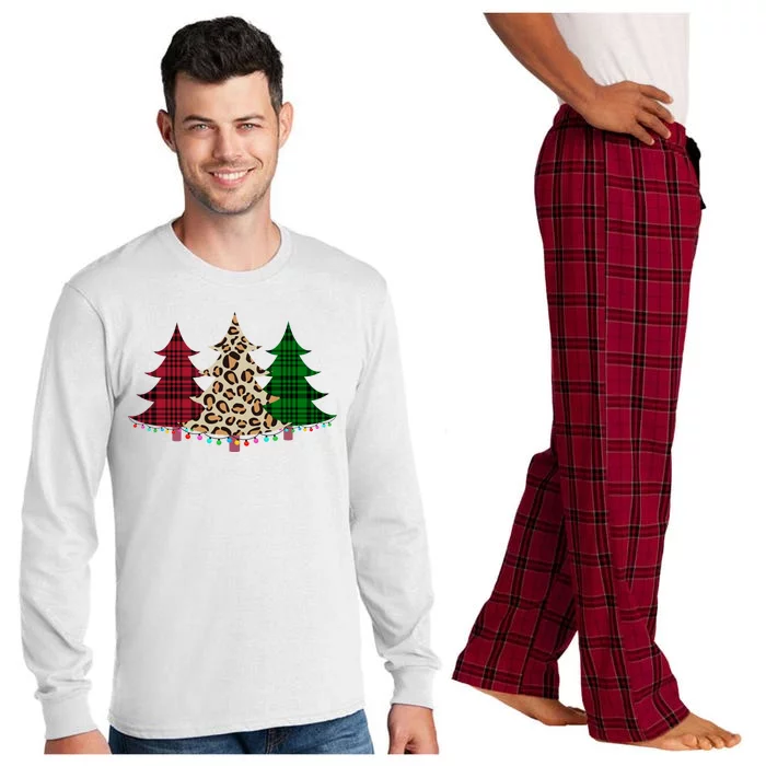 Christmas Tree Cheetah Plaid Long Sleeve Pajama Set