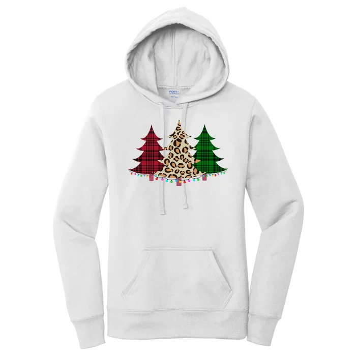 Christmas Tree Cheetah Plaid Women's Pullover Hoodie