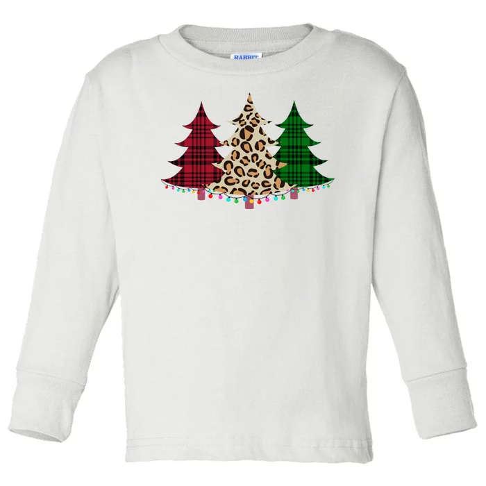 Christmas Tree Cheetah Plaid Toddler Long Sleeve Shirt