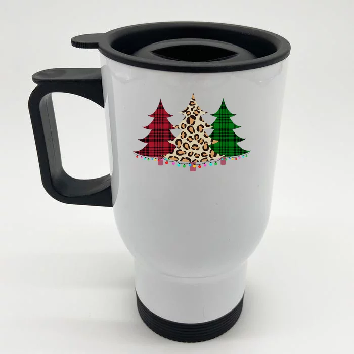 Christmas Tree Cheetah Plaid Front & Back Stainless Steel Travel Mug