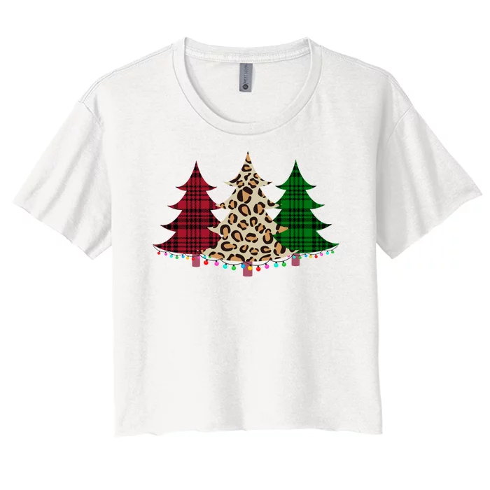 Christmas Tree Cheetah Plaid Women's Crop Top Tee