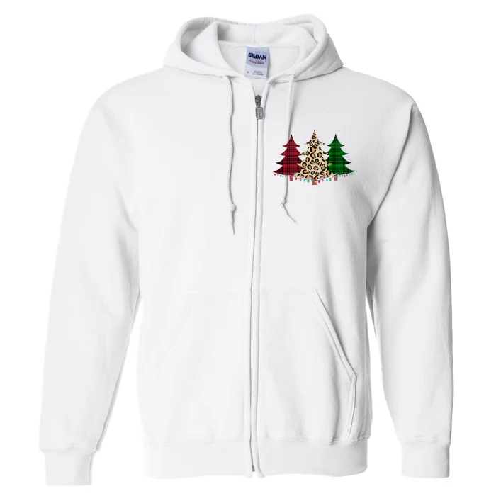 Christmas Tree Cheetah Plaid Full Zip Hoodie