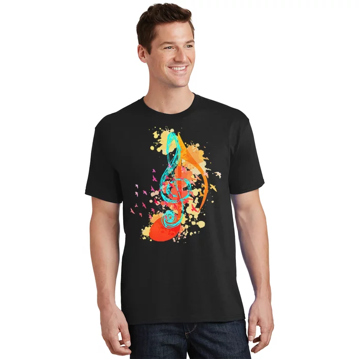 Colorful Treble Clef Music Theory Musician Teacher Birds T-Shirt