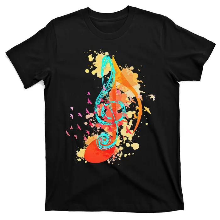 Colorful Treble Clef Music Theory Musician Teacher Birds T-Shirt