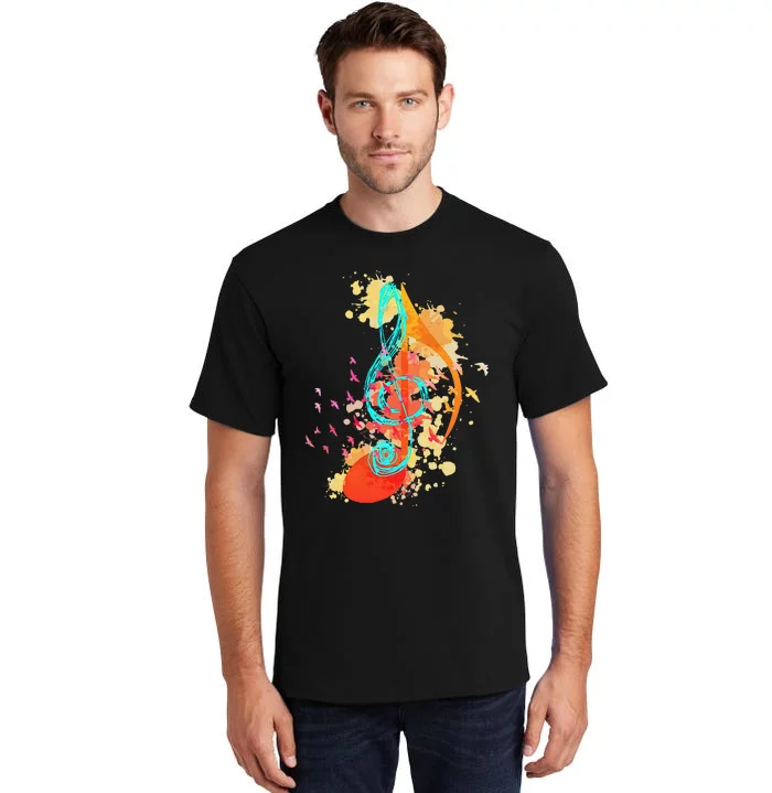 Colorful Treble Clef Music Theory Musician Teacher Birds Tall T-Shirt