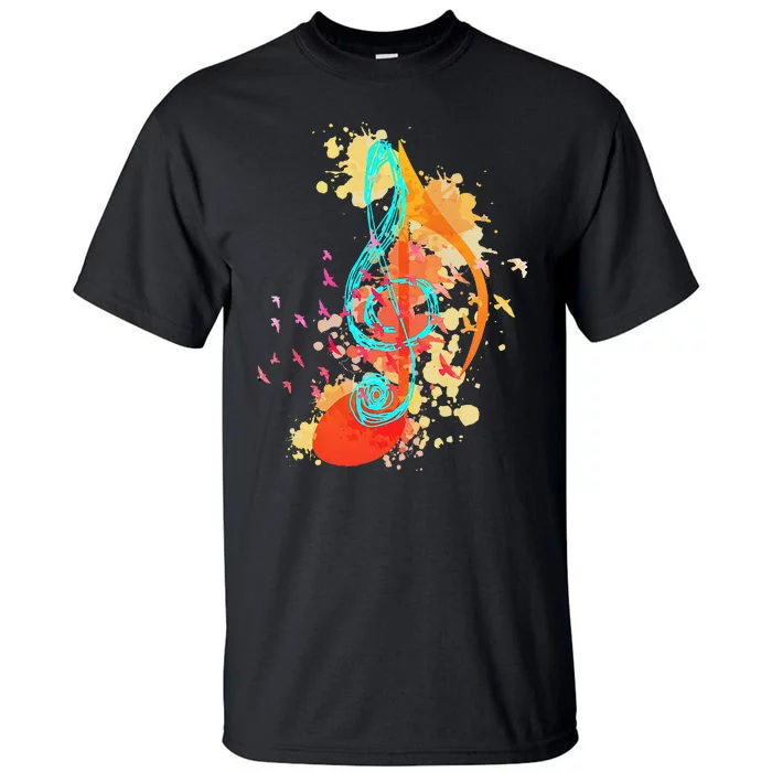 Colorful Treble Clef Music Theory Musician Teacher Birds Tall T-Shirt