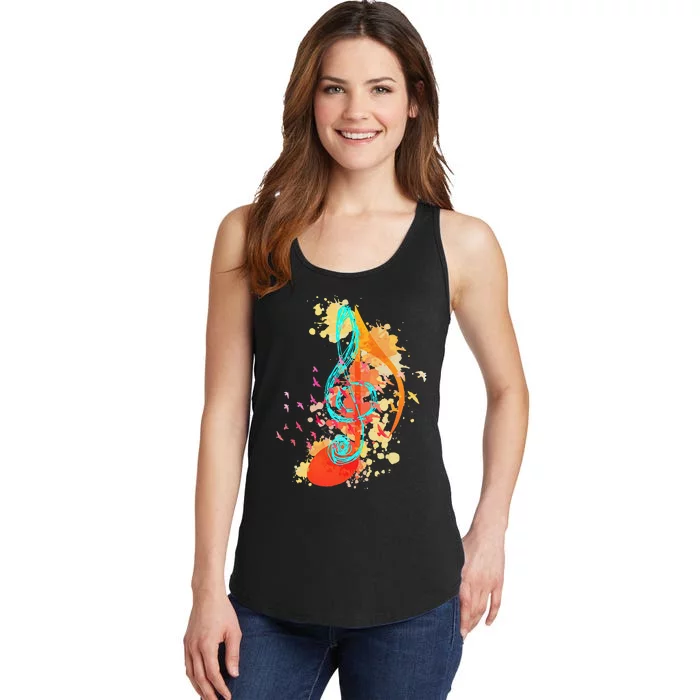 Colorful Treble Clef Music Theory Musician Teacher Birds Ladies Essential Tank