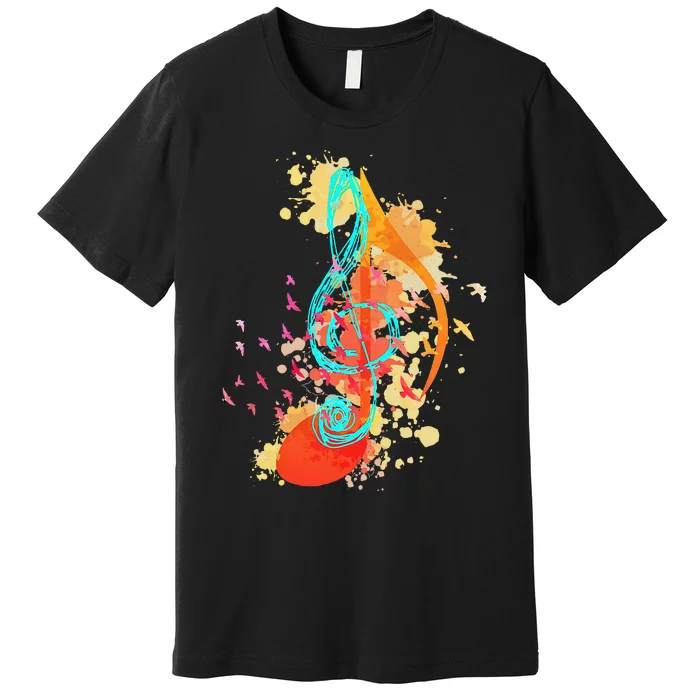 Colorful Treble Clef Music Theory Musician Teacher Birds Premium T-Shirt