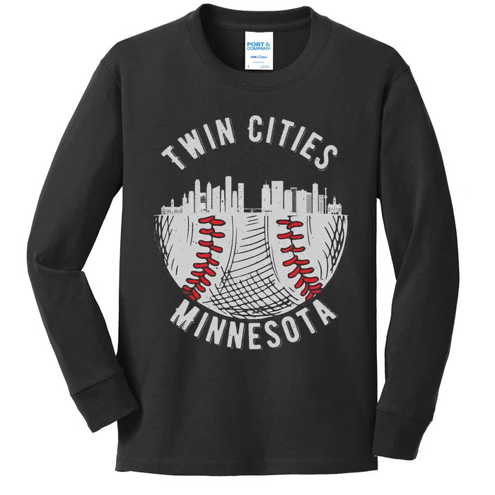 Cool Twin Cities Minnesota MN Baseball Skyline St. Paul MPLS Kids Long Sleeve Shirt