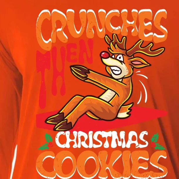 Crunches Then Christmas Cookies Reindeer Gym Merry Liftmas Gift Cooling Performance Long Sleeve Crew