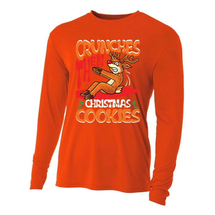 Crunches Then Christmas Cookies Reindeer Gym Merry Liftmas Gift Cooling Performance Long Sleeve Crew