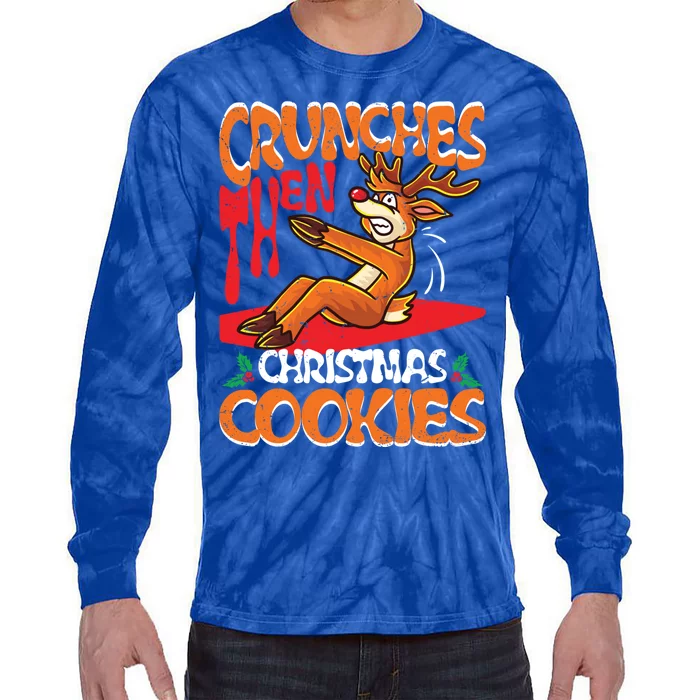 Crunches Then Christmas Cookies Reindeer Gym Merry Liftmas Gift Tie-Dye Long Sleeve Shirt