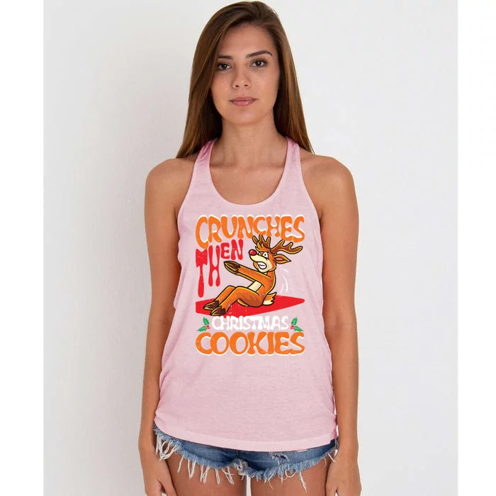 Crunches Then Christmas Cookies Reindeer Gym Merry Liftmas Gift Women's Knotted Racerback Tank